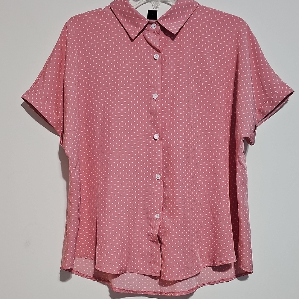 Chifit Pink Polka Dot Women's Top Sz Large Excellent Condition